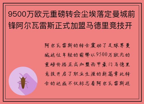 9500万欧元重磅转会尘埃落定曼城前锋阿尔瓦雷斯正式加盟马德里竞技开启新篇章 9500万欧元重磅转会尘埃落定曼城前锋阿尔瓦雷斯正式加盟马德里竞技开启新篇章