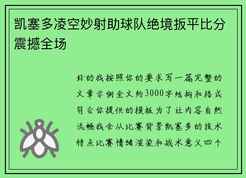 凯塞多凌空妙射助球队绝境扳平比分震撼全场